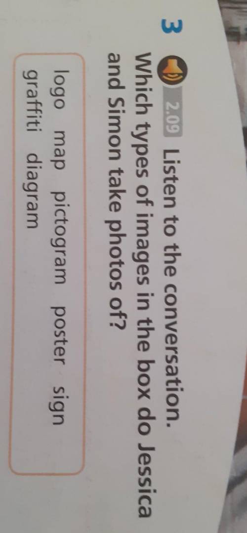 3 1) 2.09 Listen to the conversation.Which types of images in the box do Jessicaand Simon take photo