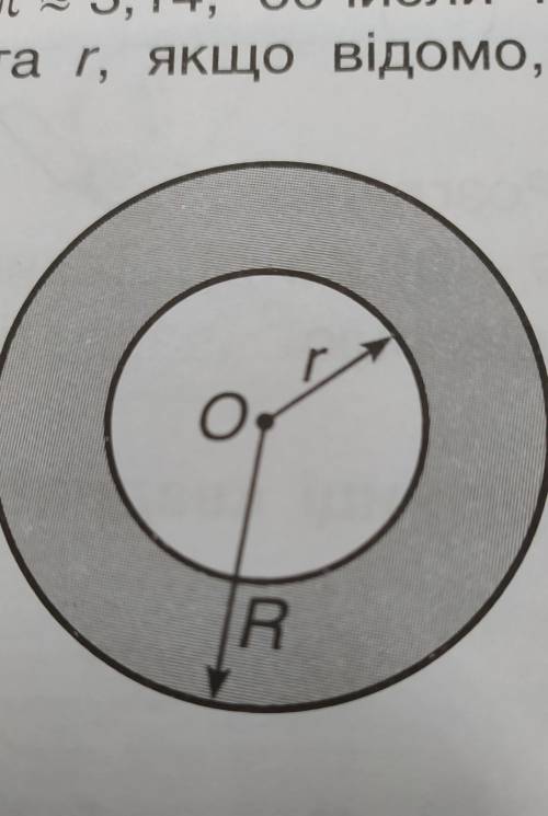 Застосовуючи формулу площі круга S= пR®, де R — радіус круга, п• 3,14, обчисли площу кільця, яке обм