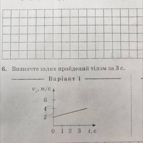 Визначте шлях пройдений тілом за 3 с. Bapiant 1 р, м/с 6 4 2 0 1 2 3 t, с