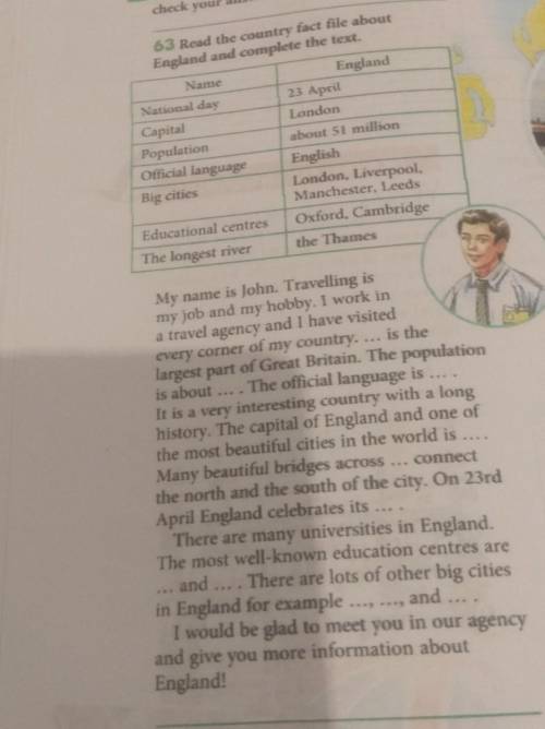 63 Read the country fact file aboutEngland and complete the text.​