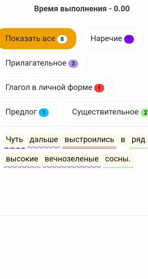 Чуть дальше выстроились в ряд высокие вечнозеленые сосны. выполнить синтаксический разбор предложени