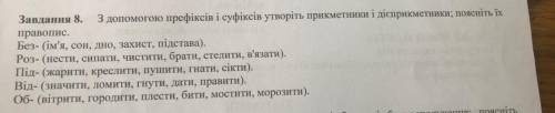 З до префіксів і суфіксів утворіть прикметники і дієприкметники