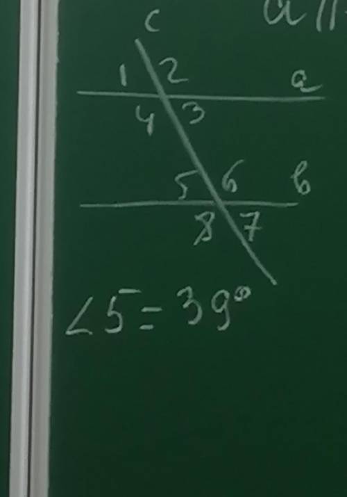 Решите задачу. Угол 5=39°a параллельная bC-секущаяНайти остальные углы. ​