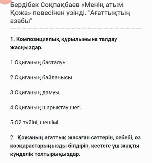 1. Композициялық құрылымына талдау жасңыздар. 1.Оқиғаның басталуы.2.Оқиғаның байланысы.3.Оқиғаның да