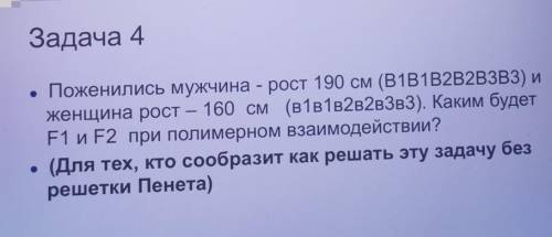 Задача 4- Поженились мужчина - рост 190 см (B1B1B2B2Bзв3) иженщина рост — 160 см (в1в1B2B2BЗв3). Как