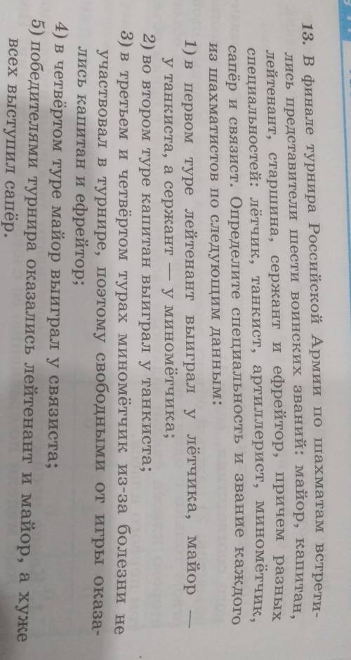 Решить табличным В финале турнира Российской Армии по шахматам встрети- лись представители шести вои