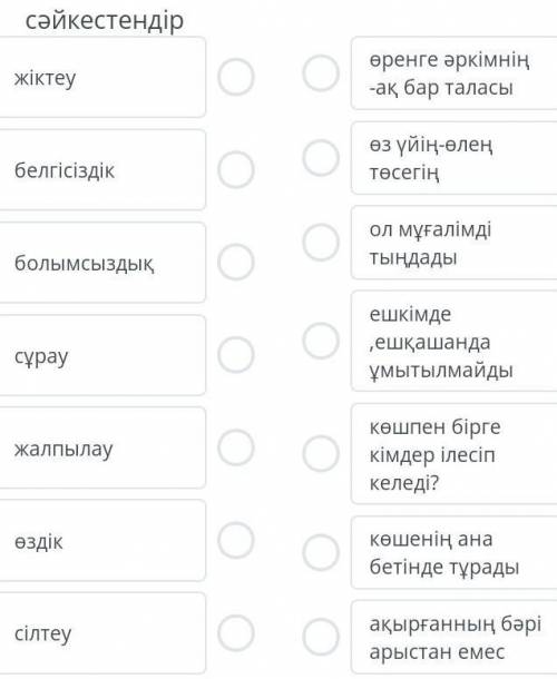 Сәйкестендір жіктеуөнерге әркімнің -ақ бар таласыбелгісіздікөз үйің-өлең төсегіңболымсыздықол мұғалі