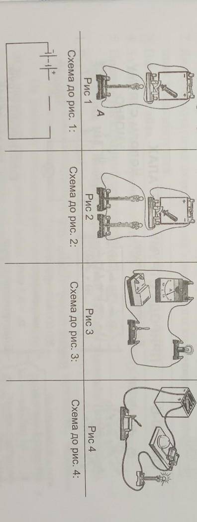 Нарисуйте схеми електричних кіл. 1. Для рисунка 1 домалюйте схему електричного кола.2. Для рисунків