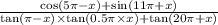 \frac{ \cos(5\pi - x) + \sin(11\pi + x) }{ \tan(\pi - x) \times \tan(0.5\pi \times x) + \tan(20\pi + x) }