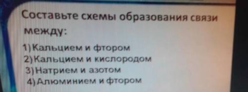 Составьте схемы образования связи между:1) Кальциеми фтором2)Кальциеми кислородом3) Натрием и азотом