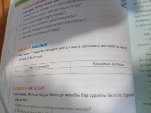 Тыңдаған мәтіндегі негізгі жəне қосымша ақпаратты кесте бойынша бөліп