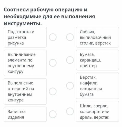 Соотнести рабочую операцию и необходимые для её выполнения инструменты​