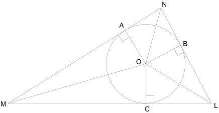В треугольник вписана окружность. Вычисли углы треугольника, если ∢ NMO= 37° и ∢ ONL= 39°. ∢ M= °;