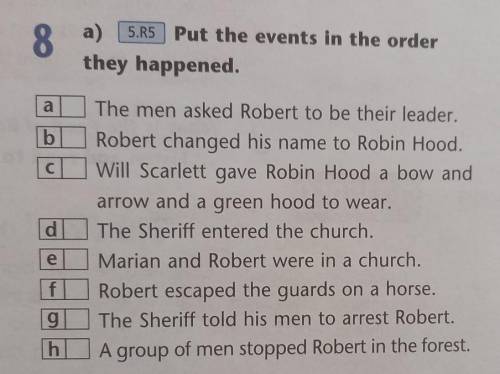 8 a) 5.R5 Put the events in the orderthey happened.abCdThe men asked Robert to be their leader.Rober