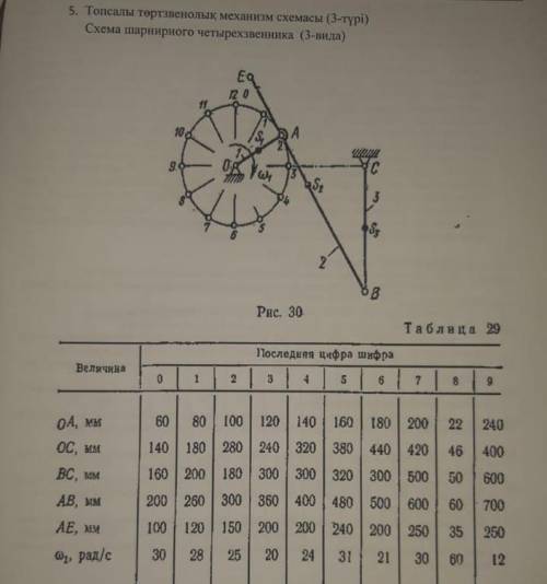 Схема шарнирный четырехзвенника (3-вида)вариант-1.Положение 11;4;Масштаб 1:4.