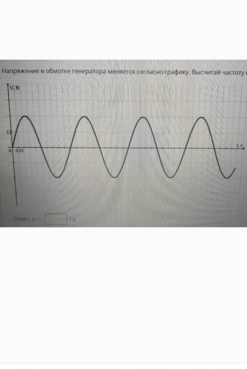 Напряжение в обмотке генератора меняется согласно графику. Найди частоту колебаний.​