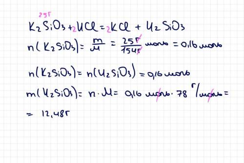 рассчитайте массу кремниевой кислоты , которая получится при взаимодействии 25 г силиката калия с со