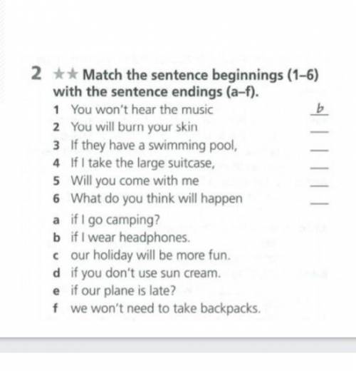 2 ** Match the sentence beginnings (1-6) with the sentence endings (a-f).1 You won't hear the musicb