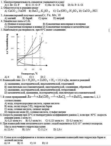 по химии. 10 заданий,