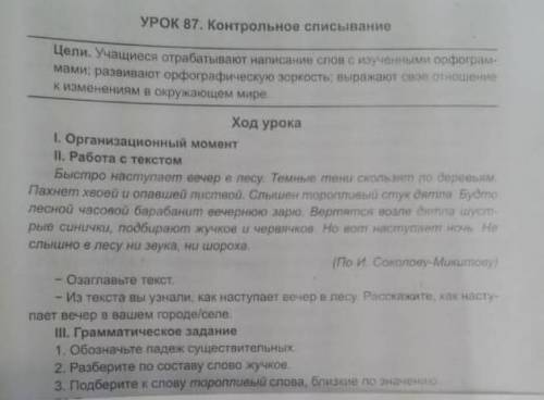 русский язык 3 класс урок 87 контрольной списывание быстро наступает вечер в лесу