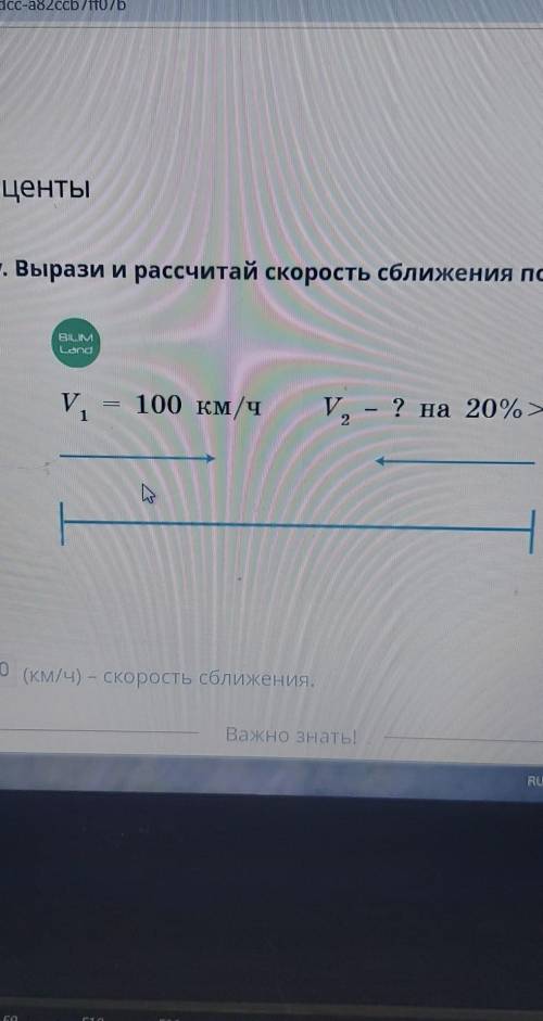 Задачи на проценты Рассмотри схему. Вырази и рассчитай скорость сближения по данной схеме.V1=100 км/