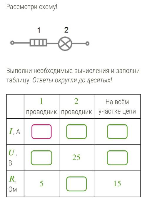 Рассмотри схему! Выполни необходимые вычисления и заполни таблицу! При необходимости округли ответ д