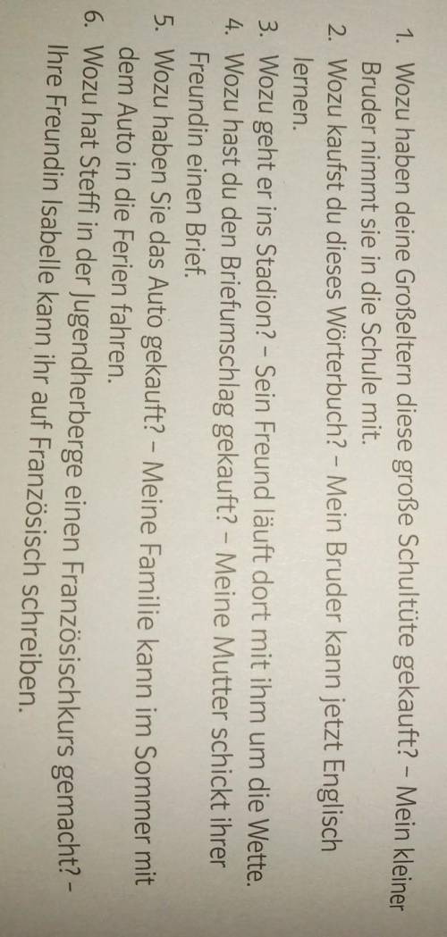 Fragt und antwortet wie im Beispiel: Wozu hast du diese Mappe gekauft? - Meine Schwester heftet in d