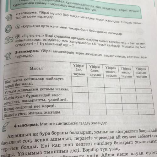 3-тапсырма. Үйірлі мүшелердің түрін ажыратып, семантикалық картаны тол- Жаз шыға қойшылар жайлауға қ