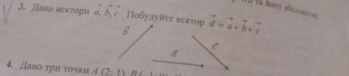 Дано вектори a,b,c. Побудуйте вектор d = a+b+c