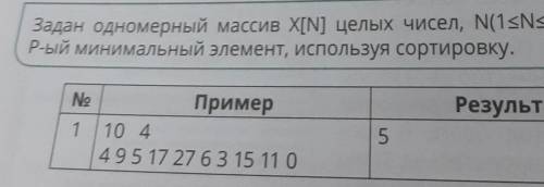 задан одномерный массив x [n] целых чисел, N (1<n<1000) Найдите Р-ый минимальный элемент, испо