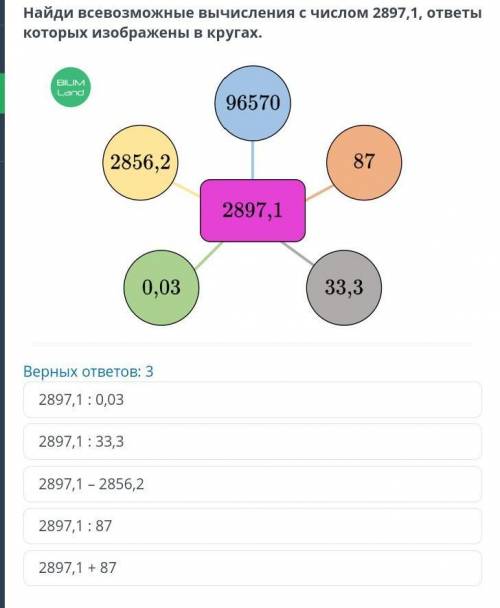 Найди всевозможные вычисленые 2897 , 1 ответы которых изображены на кругах ​