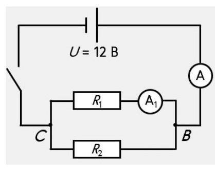В электрической цепи, представленной на рисунке, сопротивление резистора R1 = 60 Ом, показания ампер