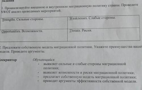 Проанализируйте внешнюю и внутреннюю миграционную политику казахстана. Проведите SwOT анализ проводи