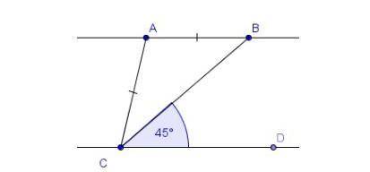 На рисунке АВ||СD, АВ=АС, угол ВСD равен 45 градусов. Найдите угол ВАС​