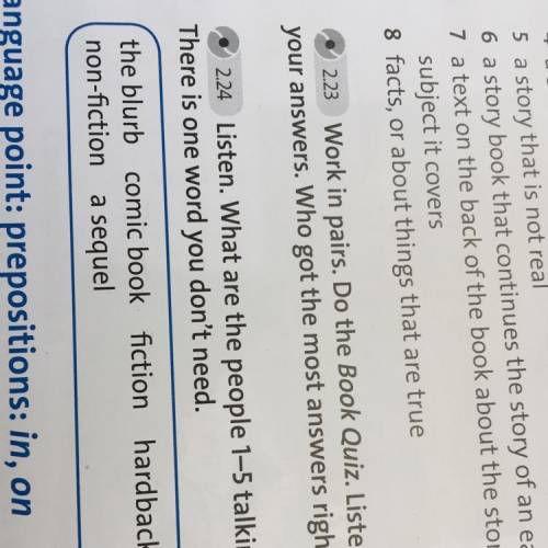 2.23 Work in pairs. Do the Book Quiz. Listen and check your answers. Who got the most answers right?