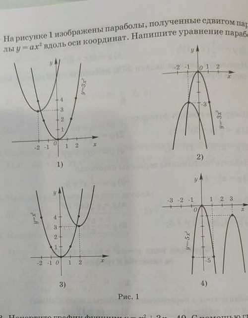 187. На рисунке 1 изображены параболы полученные сдвигом параболы y=ах^2 вдоль оси координат. Напиши