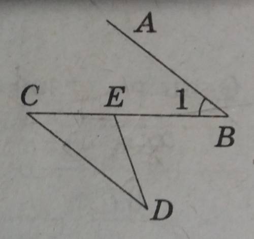 Определите градусную меру угла, 1 при которой AB || CD если ∠BED = 70 а ∠CDE = 20 (смотреть рисунок)