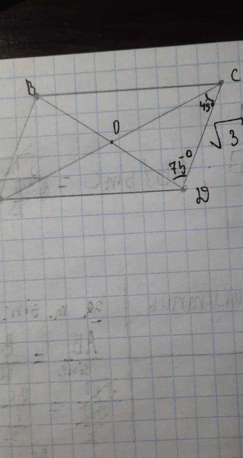 діагоналі паралелограма утворюють з меншою стороною кути 75 и 45 градусів​. Найти ВD