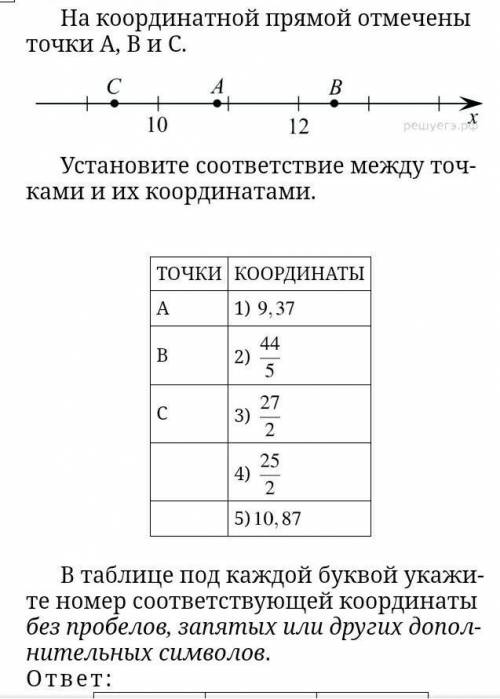 на координатной примой отмечены точки A,B и C :установите соответствие между точками и их координата