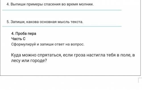 4. Выпиши примеры во время молнии. 5. Запиши, какова основная мысль текста.4. Проба пераЧасть ССформ