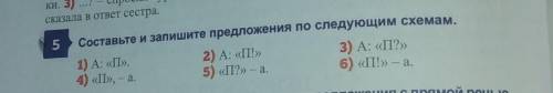 Составьте и запишите предложения по следующим схемам. 1) А: «П».2) А: «П!»3) А: «П?»4) «П», - а.5) «