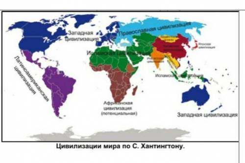 1. Определите используя рисунок: 1. По карте определите современные цивилизации по С. Хантингтону. 2