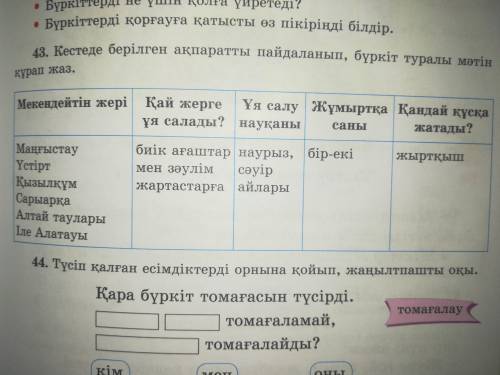 4 сынып қазақ тілі 2 бөлім 59 бет 43 жаттығу Кестеде берілген ақпаратты пайдаланып, бүркіт туралы мә