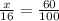 \frac{x}{16} = \frac{60}{100}