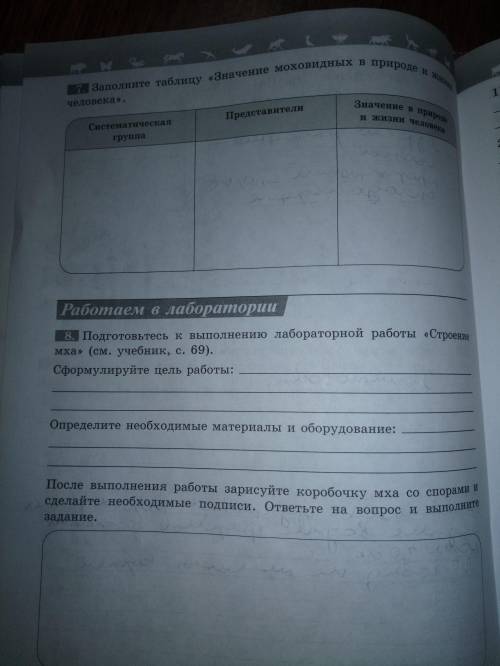 Заполните таблицу Значение моховидных в природе и жизни человека