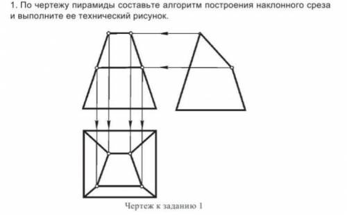 По чертежу пирамиды составьте алгоритм построения наклонного среза и выполните её технический рисуно