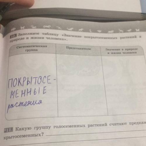 Заполните таблицу «значение покрытосеменных растений в природе и жизни человека»