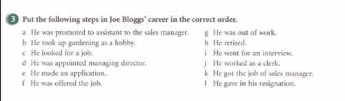Тут нужно поместить шаги в карьере блоггера Джо в правильном порядке, напишите только буквы