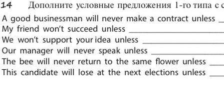 дополните условные предложения 1-го типа с союзом unless​