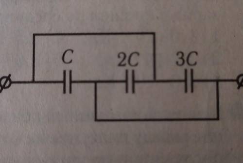 Ёмкость батареи конденсаторов в приведенной схеме равна:1)2,5С2)3С3)4С4)5С5)6С​
